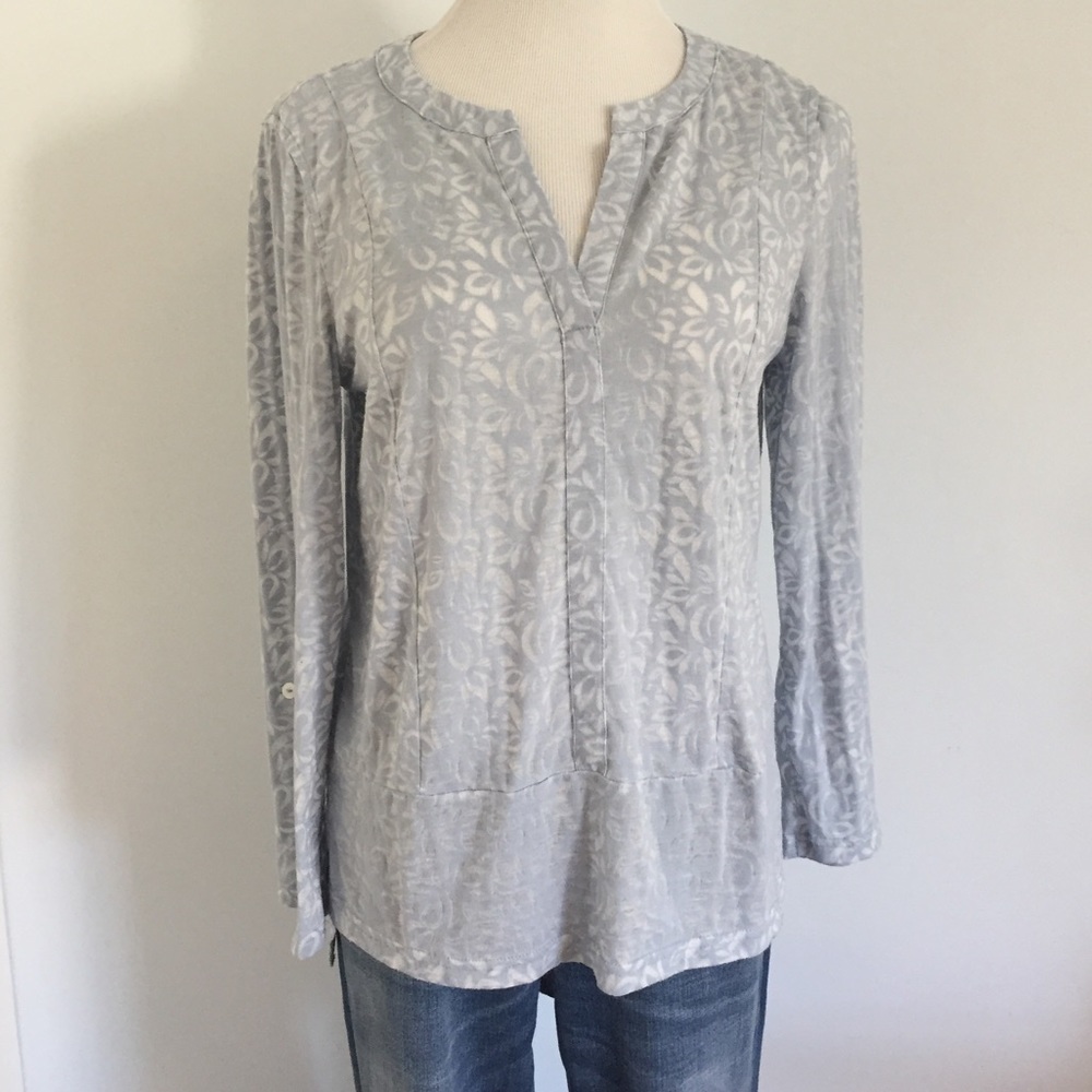 rbx Blue Floral Burnout Roll Sleeve Henley  Top